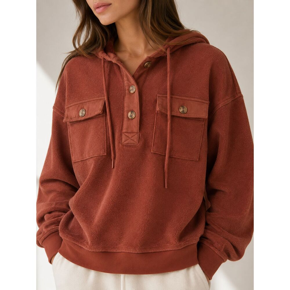 Staccato Rust Red Hoodie Women's Medium Button Henley Pullover Sweatshirt